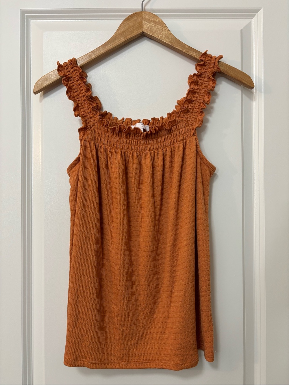 Lauren Conrad Pumpkin Orange Ruffle Sleeveless Top, Size S
